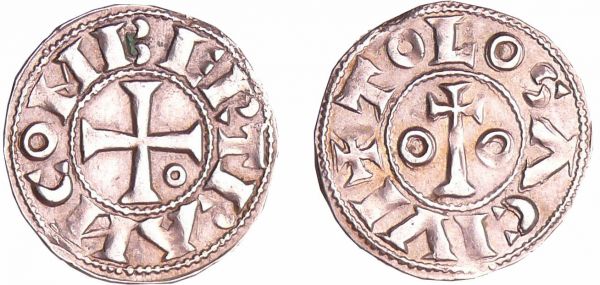 Languedoc - Comté de Toulouse - Bertrand - Denier Bertrand (1105-1112). A/ + TOLOSA CIVI. Croix à long pied entre deux annelets.  R/ BERTRAN COME. Croix cantonnée d'un annelet. (REF: Bd.715 (5f))