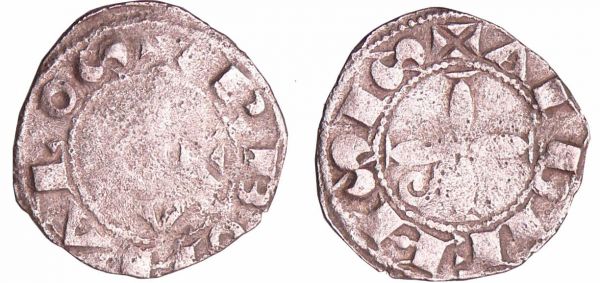 Languedoc - Vicomté d'Albi - Bernard de Castenet - Denier (Châteauneuf de Bonafos) Bernard de Castenet (1248-1280). A/ + R BONAFOS. PAX en monogramme au centre. R/ + ALBIENSIS. Croix cantonée d'une crosse. (REF: Bd.775 (3f)-SCMF.4254 (60€))