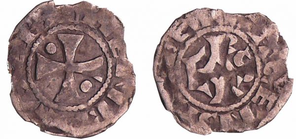 Picardie - Evêché de Beauvais - Henri de France - Obole Henri de France (1149-1162). A/ HENRICVS EPS. Croix cantonnée de deux besants. R/ BELVACENSIS. Monogramme carolingien. (REF: Bd.1894 (40f))