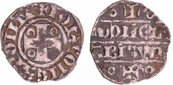 Picardie - Comté de Ponthieu - Jean II de Nesle - Denier Jean II de Nesle (1251-1279). A/ + Ioh COMES PONTI Croix cantonnée de trois annelets. R/ oXo MONETA ABISVIL oXo en deux lignes. (REF: Bd.1930 (20f)-De Mey.494)