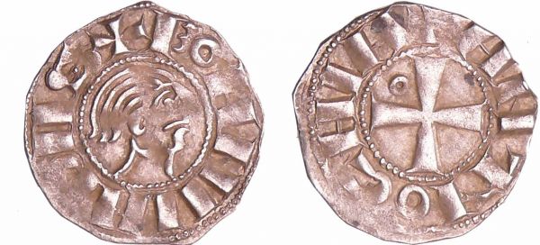 Antioche - Bohémond III (Régence de Constance et Renand de Châtillon) - Denier Bohémond III (1149-1163). A/+ BOAMVNDVS Tête à droite. R/ + ANTIOCHIA Croix cantonnée d'un annelet. (REF: CCS.26)