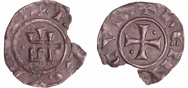 Chypre - Henri I - Denier (Nicosie) Henri I (1218-1253). A/ + HENRICVS Croix non cantonnée. R/ + REX CYPRI Porte de la ville. (REF: CCS.25)