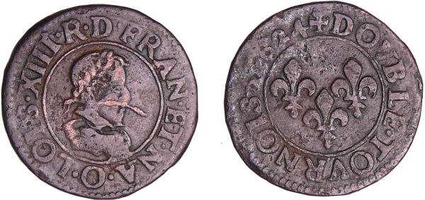 Louis XIII (1610-1643) - Double tournois au buste juvénile et col plat - 1624 O (Riom) (REF: L4L.41-Ga.8-CGKL.420)