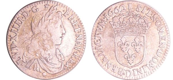 Louis XIV (1643-1715) - 1/12 d'écu au buste juvénile - 1662 D (Lyon) (REF: L4L.199-Ga.115)