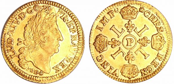 Louis XIV (1643-1715) - Louis d’or aux 4 L - 1694 P (Dijon) flan réf. (REF: L4L.257-Ga.252)