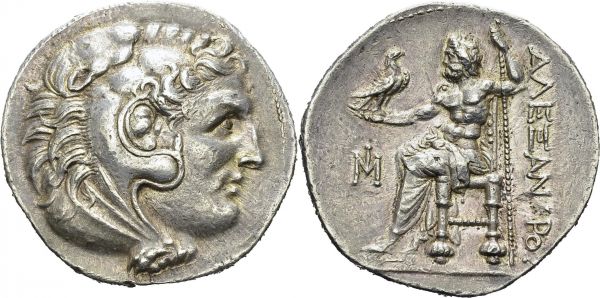 Alexander III, 336-323. Tetradrachm 295-275, Milet. SNG COP 750. AR. 16.95 g. Nice AU  Obverse well centered, magnificent portrait.  Ex. Tradart auction, 18 November 1993, lot 65.
