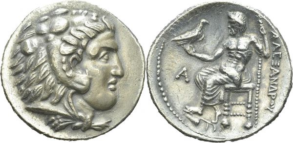 Alexander III, 336-323. Tetradrachm 323-300 BC, uncertain mint. Price 4037. AR. 16.65 g. AU  Well centered, magnificent portrait.  Ex. From a Swiss collection formed in the 1960-70's, mostly purchased from UBS, CS and Münzen & Medaillen AG.  