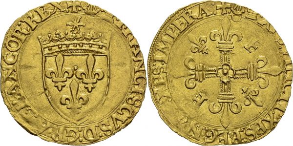 François Ier, 1515-1547. Ecu d'or au soleil, 5e type, Bordeaux. Dy. 775. AU. 3.37 g. TTB