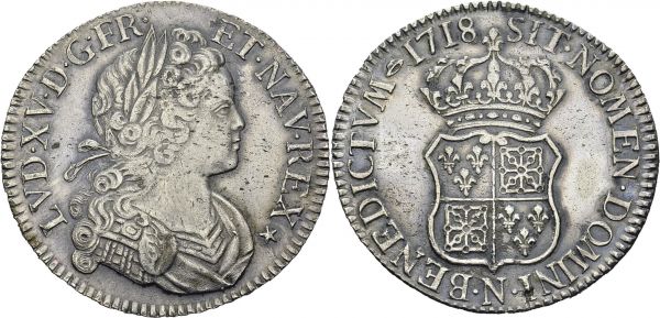 Louis XV, 1715-1774. Ecu de France-Navarre 1718 N, Montpellier. Gad. 318; Dr. 558. AR. 24.47 g. TTB léger nettoyage