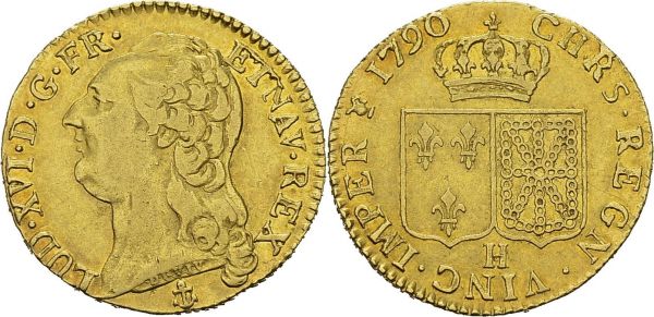 Louis XVI, 1774-1791. Louis d'or à la tête nue 1790 H, La Rochelle. Gad. 361; Dr. 806. AU. 7.58 g. RR TTB
