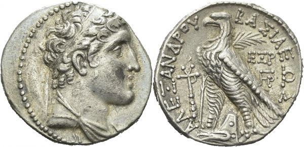Alexander I Theopator Euregetes, 150-145. Tetradrachm 148-147 BC, Tyr. SC 1835.4d. AR. 14.28 g. XF  Ex. From a Swiss collection formed in the 1960-70's, mostly purchased from UBS, CS and Münzen & Medaillen AG.  