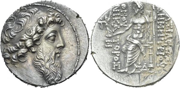 Demetrios II Nikator second reign, 129-126. Tetradrachm 129-128 BC, Antioch. SC 2166.2a. AR. 16.82 g. XF+  Ex. From a Swiss collection formed in the 1960-70's, mostly purchased from UBS, CS and Münzen & Medaillen AG.