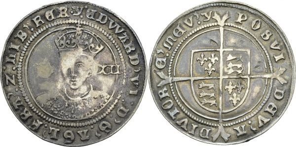 Edward VI, 1547-1553. Shilling 1551-1553 third period, Tower mint. Spink 2482. AR. 5.87 g. VF damaged