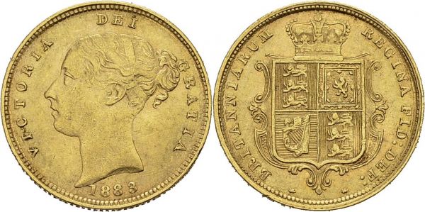 Victoria, 1837-1901. ½ Sovereign 1883, London. Spink 3861; KM 735.1; Fr. 389. AU. 3.95 g. Nice AU