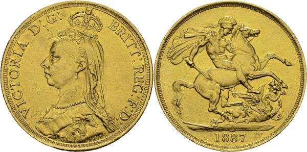 Victoria, 1837-1901. 2 £ 1887, London. Spink 3865; KM 768; Fr. 391. AU. 15.91 g. XF