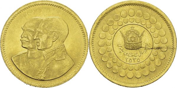 Mohammed Reza Pahlevi, 1941-1979. Gold medal MS 2535 (1976). 24 mm. 50 Years of Pahlavi rule. AU. 10.98 g. UNC