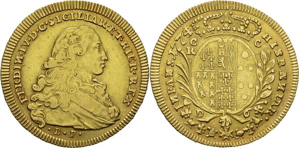 Naples and Sicily. Ferdinand IV, 1759-1825. 6 Ducati 1774 BP, Napoli. KM 176; Fr. 849. AU. 8.67 g. AU