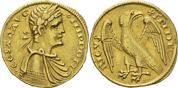 Sicilia. Federico II, 1198-1250. Augustale, after 1231, Messina. Obv. CESAR AVG - IMP ROM. Laureate bust right. Rev. FRIDE - RICVS. Eagle. Fr. 134. AU. 5.19 g. R XF+