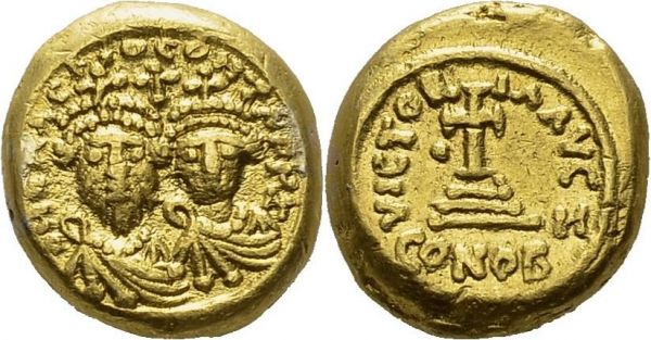 Heraclius and Heraclius Constantine, 610-641. Solidus 618-619, Carthage. DOC 209. AU. 4.43 g. VF-XF  