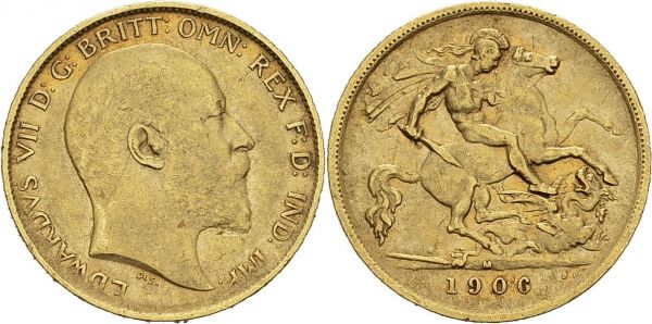 Edward VII, 1901-1910. ½ Sovereign 1906 M, Melbourne. KM 14; Fr. 33. AU. 3.95 g. AU 