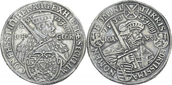 Johann-Georg I, 1615-1666. Thaler 1630. Centenary of the Augsburg Confession. KM 412; Dav. 7605. AR. 28.76 g. XF tooled