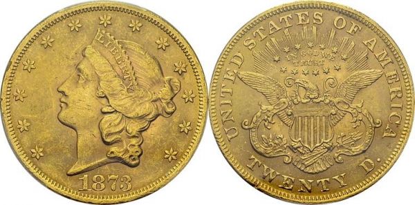 20 Dollars 1873, Philadelphia. Open 3. KM 74.2 ; Fr. 174. AU. 33.44 g. PCGS MS 62
