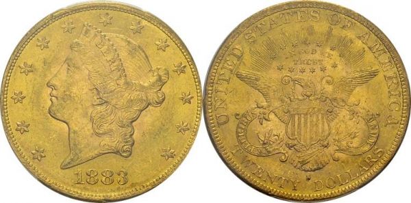 20 Dollars 1883 S, San Francisco. KM 74.3; Fr. 178. AU. 33.44 g. PCGS MS 62 