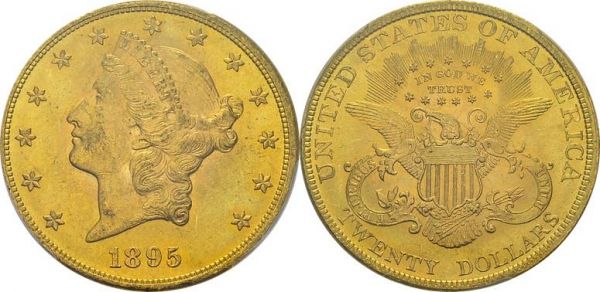 20 Dollars 1895, Philadelphia. KM 74.3; Fr. 176. AU. 33.44 g. PCGS MS 63+ 
